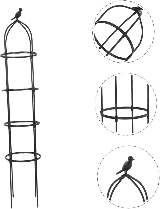 POPETPOP Metal Garden Trellis Heavy Duty Obelisk Plant Support for Roses Cucumbers Bird Motif Decorative Climbing Frame