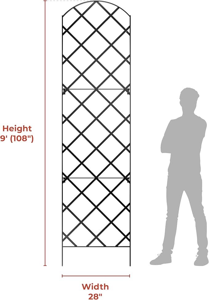 Giant Trellis 108” high (9’ Tall) by 28” Wide Trellis with Arched top - Pack of 3 Complete trellises - By Meranti Home + Garden