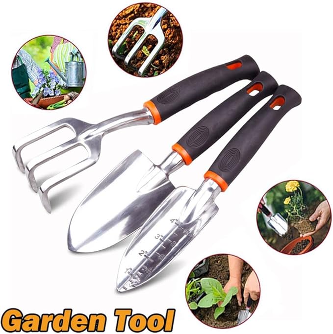 SagaSave 3 Sizes Optional Aluminum Garden Tool Set Heavy Duty Hand Garden Tools Kit Ideal for Outdoor Garden Hand Tools Women and Men(3X Garden Tools)