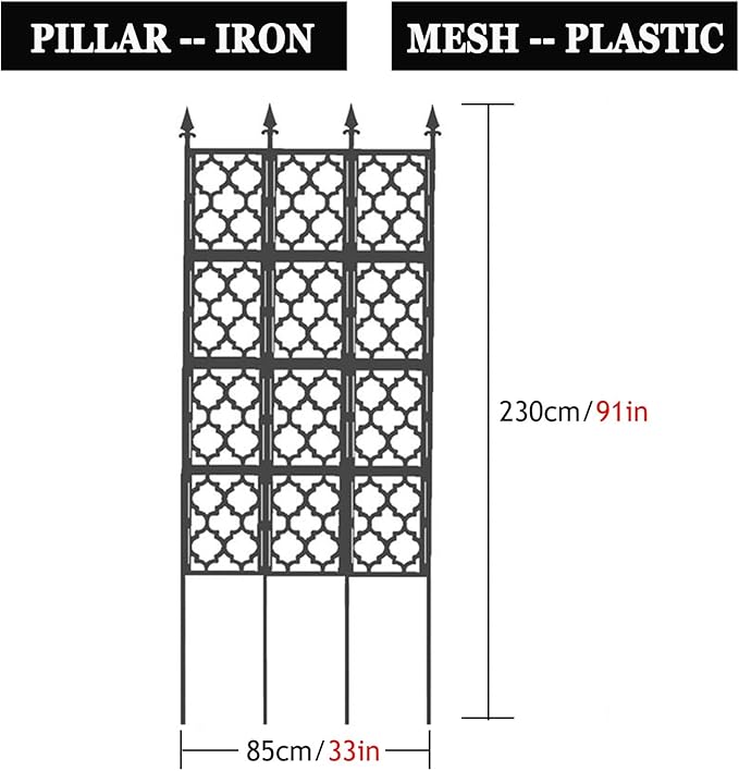 LTSRLL Decorative Fence - 1.5m/4.9ft 1.9m/6.2ft 2.30m/7.5ft 2.7m/8.8ft Tall Garden Trellis - Vegetables/Flower Pot Stake for Climbing Plants Support(White85cmx230cm)