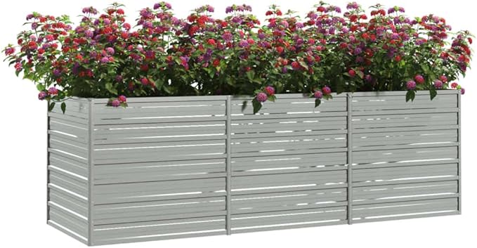 Raised Garden Bed 94.5x31.5x30.3 Galvanized Steel Silver Outdoor Planter Box Raised Beds for Gardening Garden Raised Bed for Vegetables Flower Beds Elevated Garden Beds Outdoor