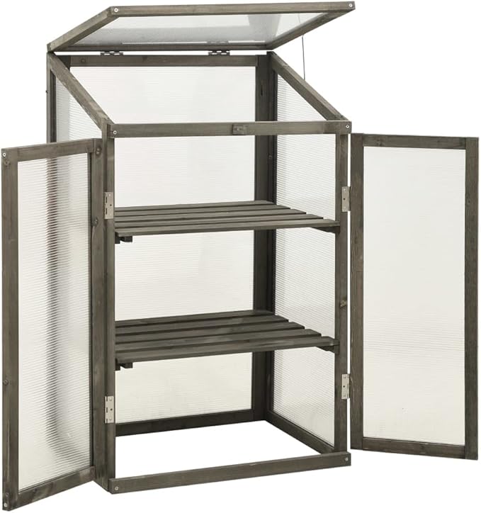 Wooden Garden GreenhouseWood Raised Plants Bed Raised Flower Planter Box Garden Wood Cold Frame Greenhouse Flower Planter Gray 23.6x17.7x39.4 Firwood-681