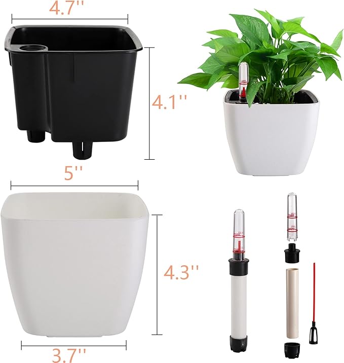 yarlung 6 Pack Self Watering Planter with Water Level Indicator 5 Inch Plastic Plant Flower Pots Nested Container for Indoor Plants Herbs Aloe Outdoor Gardening