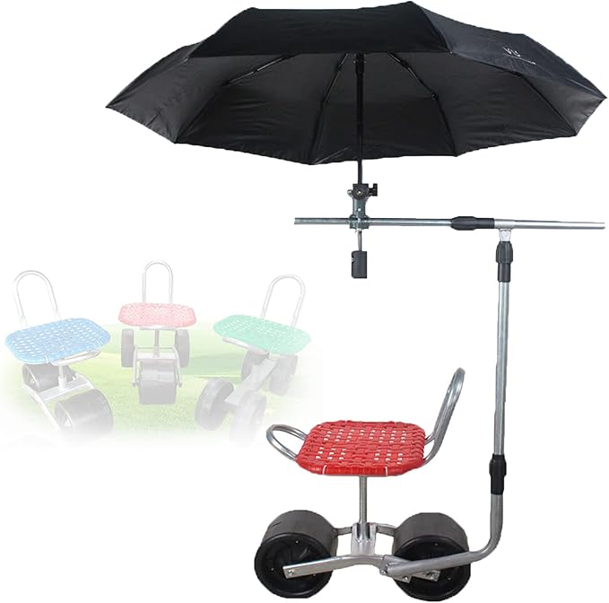 Collapsible Rolling Seat for Gardening 360° Rotating Garden Chair Height Adjustable with Umbrella Stand Planting Picking Stool for Gardening Lovers (Seat + Umbrella Stand)