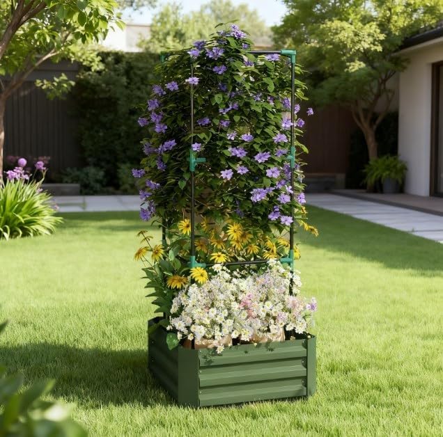 Garden BedGalvanized Planter BoxRaised Garden Bed with Cage for Climbing Vines