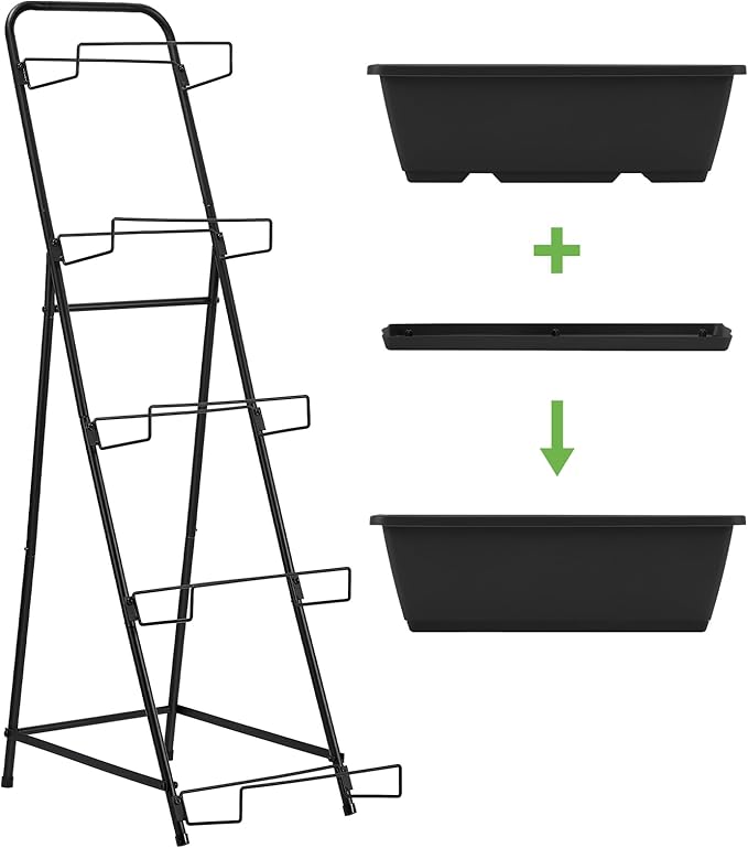 5 Tier Vertical Raised Garden Bed Planter Box Vertical Raised Bed with Drainage Holes for Indoor Outdoor Herbs Flowers Vegetables Plants Black