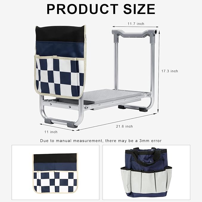 Garden Kneeler and Seat Wider Thicker Kneeling Pad Heavy Duty Garden Stool Includes Gardening Tools Pouch and Bag Convertible Garden Bench Kneeling Chair/Gifts for Parents Women Seniors