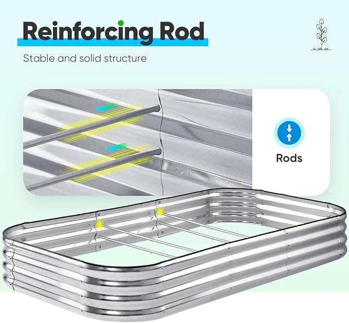 Quictent Galvanized Raised Garden Bed Kit 8x4x1 ft Oval Metal Planter Box for Vegetables Rubber Strip Edging Included (Silver)