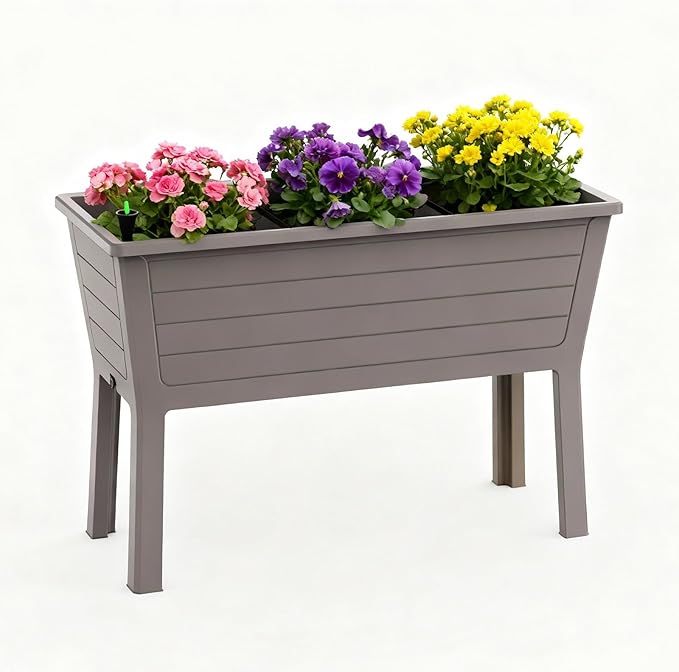 26.5 Gallon Elevated Raised Garden Bed 44 Large Planter Box Sturdy Resin Weather-Resistant Planting Container for Vegetables Herbs &amp Flowers Ergonomic Raised Bed for Patio Balcony (Taupe)