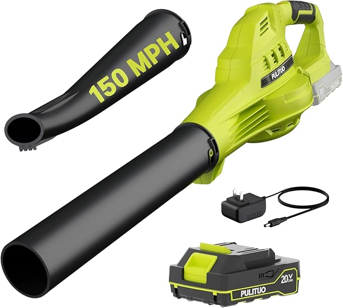 Leaf Blower Cordless 20V Electric Leaf Blower Cordless with Battery and Charger- 150MPH 3 Speeds 17000RPM Lightweight Battery Leaf Blowers for Lawn Care Patio Yard Car Leaves and Grass