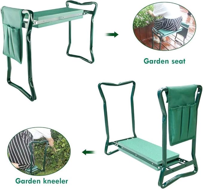 Folding Garden Kneeler and Seat with Tool Pouch Bag Thick Kneeling Pads Soft Decorative Garden Stools Workseats Portable Outdoor Foldable Kneeler Tools Bench