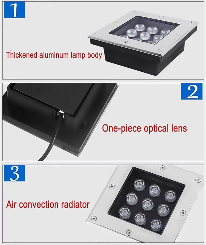 LED Landscape Lights - Outdoor Buried LightsSquare Ultra-Thin Spotlight IP66 Waterproof Embedded Underground Light for Pathway Walkway Deck Yard Floor LampWarm White-16W