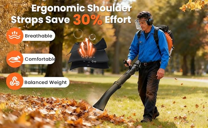 Backpack Gas Power Leaf Blower 63CC 665 CFM 2-Stroke Engine High Strength Leaf Blower Snow Blower Dust Blower for Outdoor from USA Fast Arrival (EB808 Orange)
