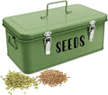 Flexzion Seed Saving Box - Metal Seed Storage Organizer Box with Lid 4 Spacious Compartments Storage Bin for Garden Tools &amp More with Safety Locks Green