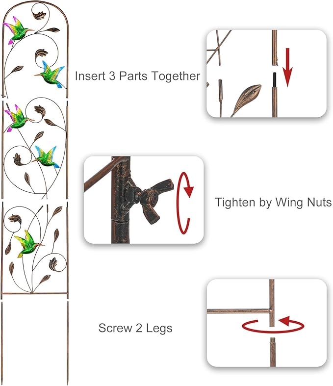 SUNNYPARK Set of 2 Hummingbird Metal Garden Trellis for Climbing Plants Decorative Vegetables Flowers Vine Trellis for Outdoor Patio 60'' H x 11'' W