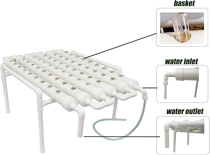 INTBUYING PVC Hydroponics Growing System 54 Sites 6 Pipes Grow Kit for Leafy Vegetables 1 Layers Hydroponic Kit with 110V Pump Hose Basket Planting Sponges