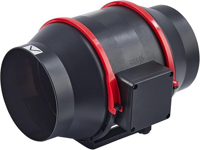 6 Inch Inline Duct Fan with Stepless Speed Control IPX2 Waterproof Energy Efficient Ventilation 312 CFM 25dB for Hydroponics Grow Tents Greenhouse Bathroom Kitchen Exhaust Fan Blower