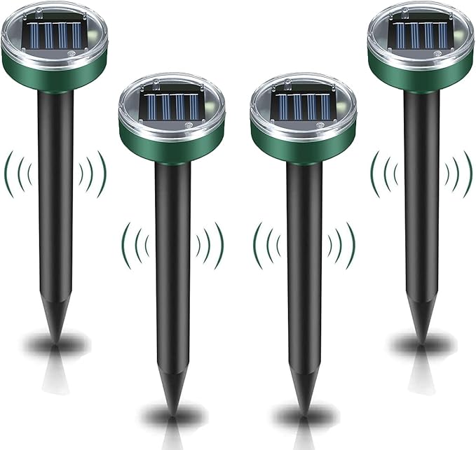 Ultrasonic Mole Repellent Solar Powered 4 Pack Sonic Mole Deterrent SpikesSnake Gopher Vole Repellent for Lawn Garden &amp YardGopher DeterrentGroundhog Repeller