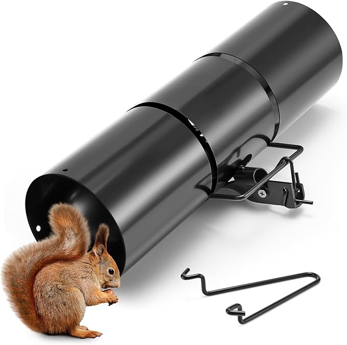 Qualirey Tube Squirrel Trap Rust Resistant Trap 4.5'' in Diameter with a Setting Tongs for Backyards Patios Gardens Safe and Effective Pest Control Commercial and Residential Use(1 Pcs 15 Inch)