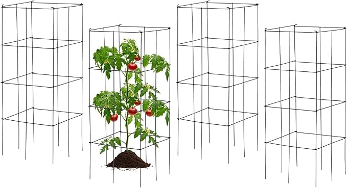 GRAFFY Pack of 4 Plant Cage Support Folding Tomato Cage Standing Metal Shelf for Climbing Plants 4 Pack of Tomato Trellis Plant Bed for Flower Vegetable &amp Fruit Suitable for Garden &amp Pati