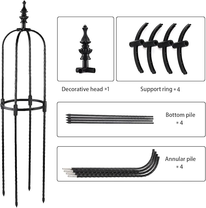 Trellis for Climbing Plants Outdoor3/4/5Ft Tower Garden Obelisk Trellis with Twist TieMetal Potted Plant Climbing Support for Indoor Outdoor Flowers Vegetable Fruits Vines Support (4FT)