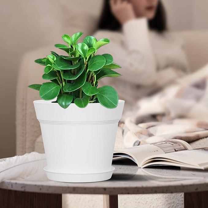 WOUSIWER 16 Pack 6 inch Plastic Planters for Indoor Flower Pots Heavy Duty and Stylish 6 Inch Plant Pots for Indoor Plants with Drainage Holes and Tray for Plants Flowers White