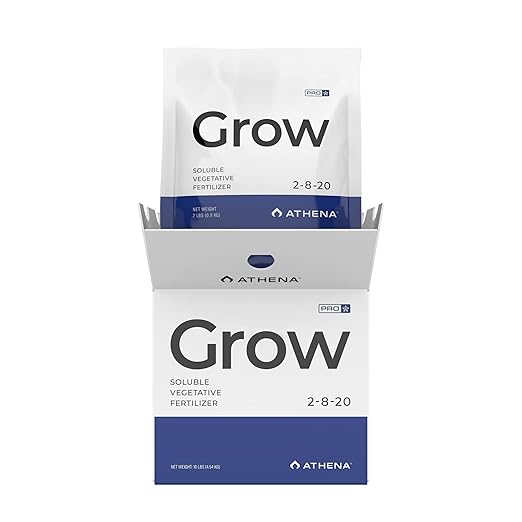 Athena Pro Grow | Dry Soluble Hydroponic Fertilizer for Vegetative Growth | Plant Food with NPK 2-8-20 | Professional-Grade Nutrients for Soil &amp Hydroponics | 10 LB