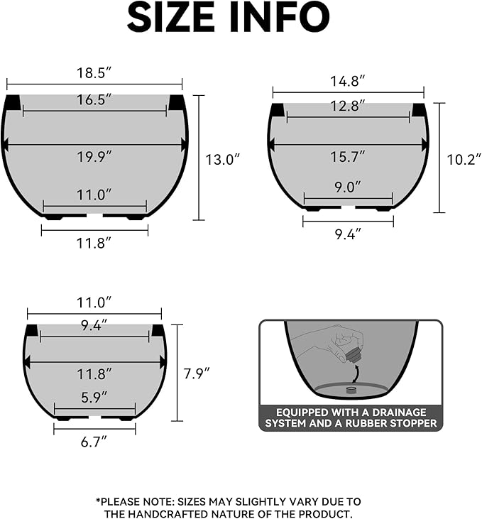 Kante 15.7 Dia Round Concrete Planter Outdoor/Indoor Large Bowl Plant Pots with Drainage Hole and Rubber Plug for Garden Patio Balcony Home Light Gray