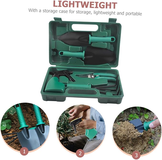 Garden Tool Set with Stainless Steel Shovel Rake Pruning Shears 5pcs Portable Gardening Kit for Outdoor Planting and Lawn Care with Carrying Case