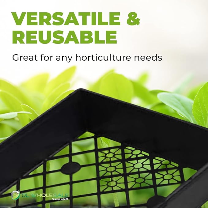 DL Wholesale 10 x 20 Plant Propagation Web Tray Plastic for Seedlings Planting Growing Trays Seed Starter Grow Solid Side with Large Drain Holes Black 50-Pack