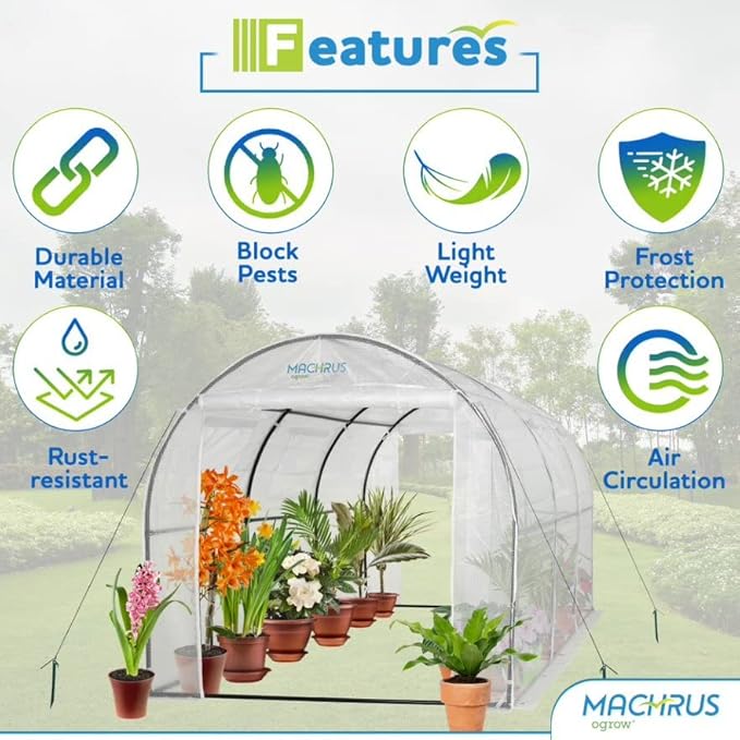 Machrus Ogrow Deluxe Walk-in Tunnel Greenhouse with White Cover