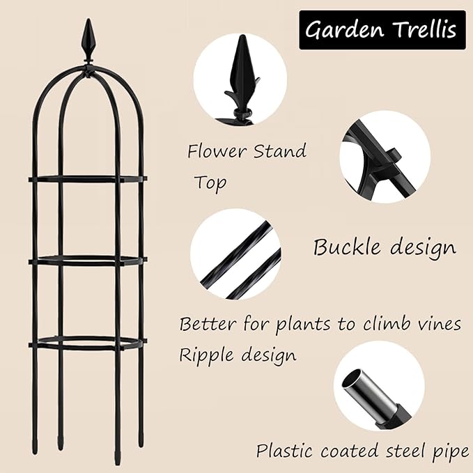 Garden Obelisk Potted Plant Stand Tomato Cage Garden Trellis for Climbing Plants Patio Backyard Flowers Black/White (Color : White Size : 190x25cm)