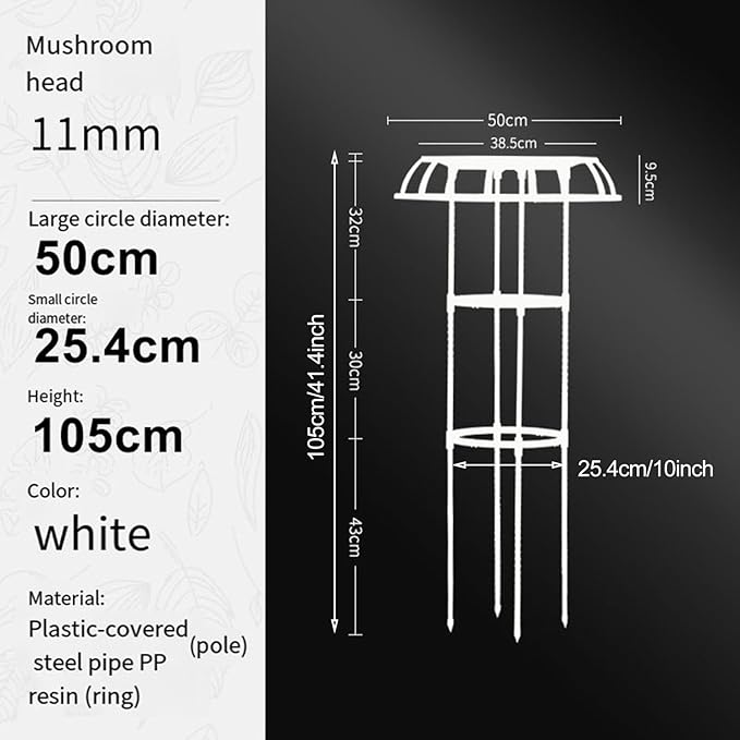 Garden Trellis for Climbing Plants Outdoor Mushroom Top Design Plant Stand Easy Installation Plant Trellis Support for Potted Plants Climbing Vine Rose Clematis Vegetable Trellis Black M