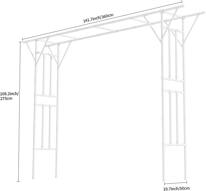 Flat Top Garden Arch Trellis Pergola 11.8 x 9.02 FT Large Metal Arbor for Climbing Plants Plastic-Coated Galvanized Steel Frame Outdoor Decorative Arch for Garden Backyard Lawn (White)