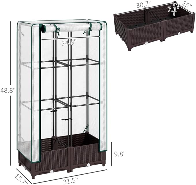 Raised Garden Bed with Built-in Trellis and Weather-Resistant Cover for Outdoor Vegetable and Flower Growing (Brown + White + Polypropylene + Steel)