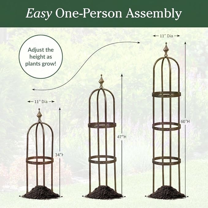 Plow &amp Hearth Metal Garden Obelisk | Indoor/Outdoor | Powder-Coated Steel | Trellis for Climbing | Floral Pattern | 11 Dia. x 8'H | Bronze