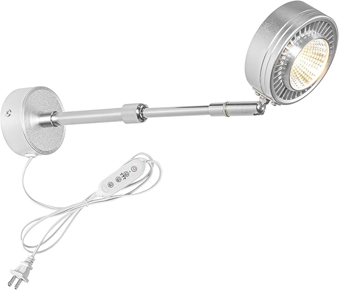 Plants Grow Wall Lighting Retractable Light Arm Adjustable Angle 5.9Ft Plug Timer Cord Wall Mounted Full Spectrum Spotlight Warm Light for Plants Promotes Growth