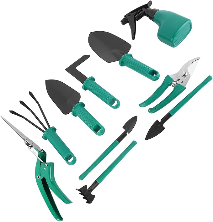 GLOGLOW Garden Tool Set Iron Material Gardening Kit with 10 Essential Tools for Outdoor Garden and Yard Use