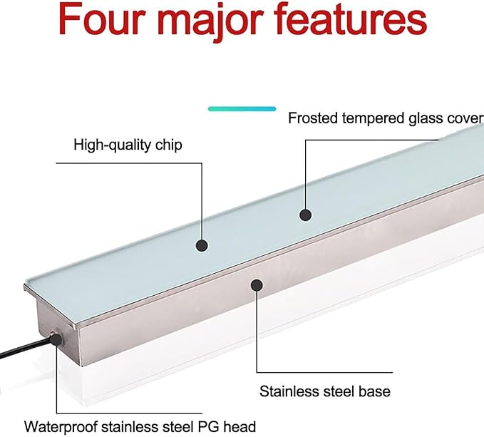 Ground LED Landscape Lights Outdoor Buried Lights - IP67 Waterproof Recessed Floor Spotlight DC 24V Low Voltage Long Strip Recessed Wall Lamp(White12W-100 * 5 * 6cm)
