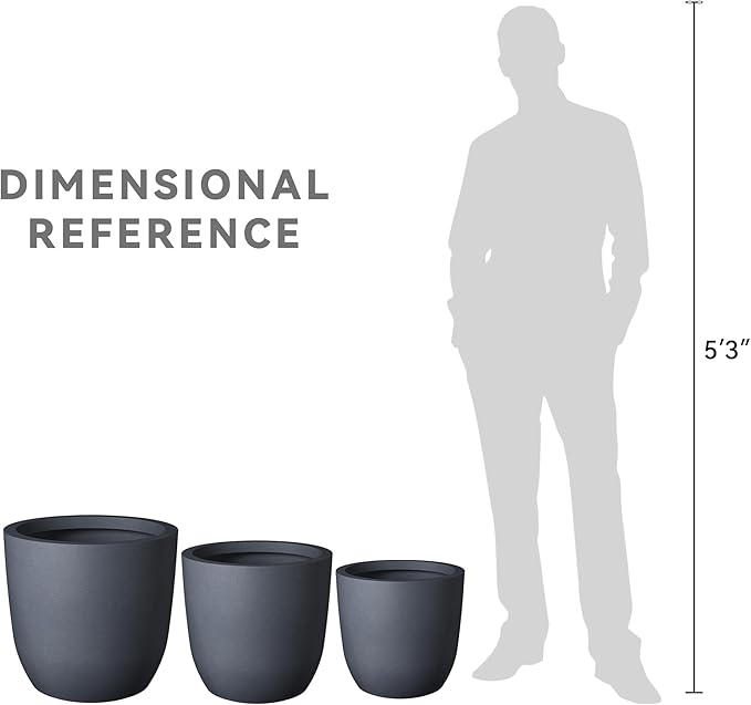Kante 2016.513.4 Dia Round Concrete Planters (Set of 3) Outdoor Indoor Modern Decorative Plant Pots with Drainage Hole &amp Rubber Plug for Home &amp Garden Charcoal