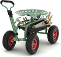 Garden Cart Workseat with Wheels Rolling Gardening Stool with 360° Swivel Seat Wagon Scooter with Steering Handle &amp Utility Tool Tray for Planting Weeding Lawn Care