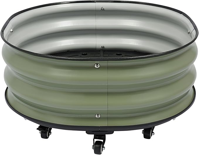 DYNAMI Self-Watering Raised Garden Bed with Wheels23.6in Round Rolling Planter Box Metal Elevated Raised Bed with Drainage Plug for Indoor Outdoor Gardening