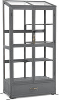 Macrout Cold Frame Greenhouse Tall Wooden Greenhouse for Outdoor Indoor Use with Polycarbonate Panels 3 Tier Garden Cold Frame with Drawer and Shelves 0864 (Dark Grey)