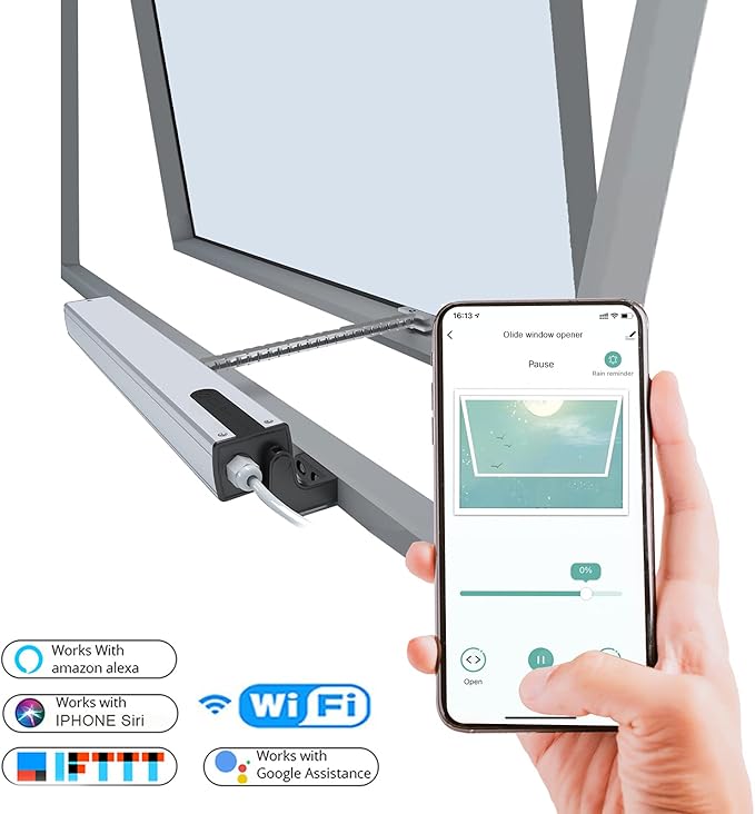 Olideauto Automatic Electric Window OpenerSmart WiFi Function Built in AC MotorWireless Remote and Phone APP Controlled Automatic Window Closer