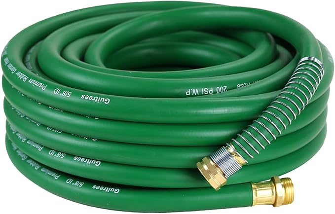 25FT 5/8 Heavy Duty Rubber Garden Hose - 300psi Working 1000psi Burst - Hot/Cold Water - Five-Layered Braiding for Durability - Versatile for Gardening Agriculture Construction(Green)