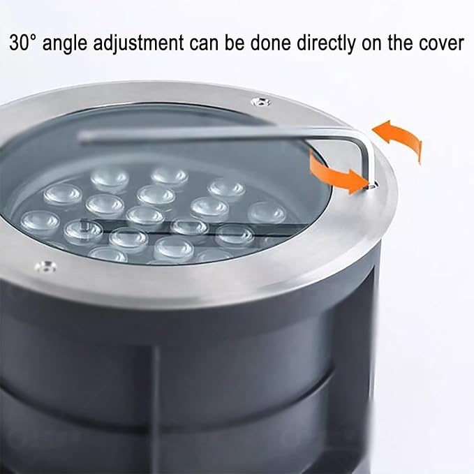 LED Buried Lights -Outdoor Landscape LampRecessed Adjustable Angle Spotlight IP67 Waterproof Round 30° Polarized Ground Light Garden Courtyard Decorative FloGreen-36W