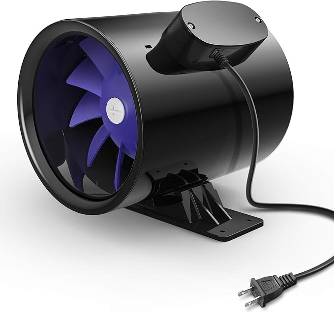 iPower 6 Inch 300 CFM Ventilation Booster Fan with Grounded Power Cord Quiet Inline Duct Exhaust Blower for HVAC in Grow Tent Basements Bathrooms Black