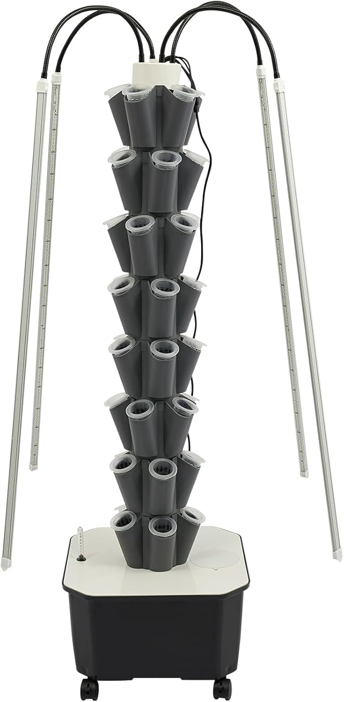 40 Pots Hydroponic Tower Growing System with Lights 8 Layers Movable Vertical Hydroponics Tower Garden Growing System Space Saving Indoor Plants Smart Garden for Gardening Lover