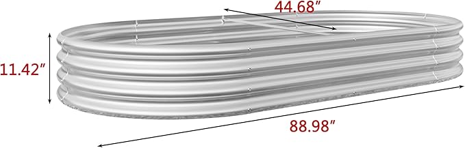 Enhance Your Garden with The Oval Large Metal Raised Planter Bed for Plants Vegetables and Flowers88.99’’(L) x 44.68’’(W) x 11.42’(H) (Silver)
