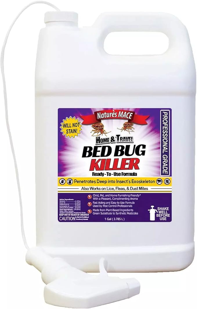 Nature’s MACE Bed Bug Killer 1 Gallon Kill BedBugs Treatment Mites Eggs Easy Do-It-Yourself Professional Bed Bug Spray at-Home Solution Mattress Non-Toxic Child &amp Pet Safe Stain &amp O